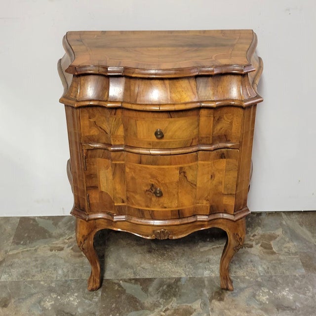Italian Olivewood Burl Bombe Chest, 2-Drawer, Circa 1950s For Sale - Image 9 of 10