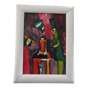 Small Acrylic on Board Colorful Painting of Woman and Man by Jose Santos Guerra Chile