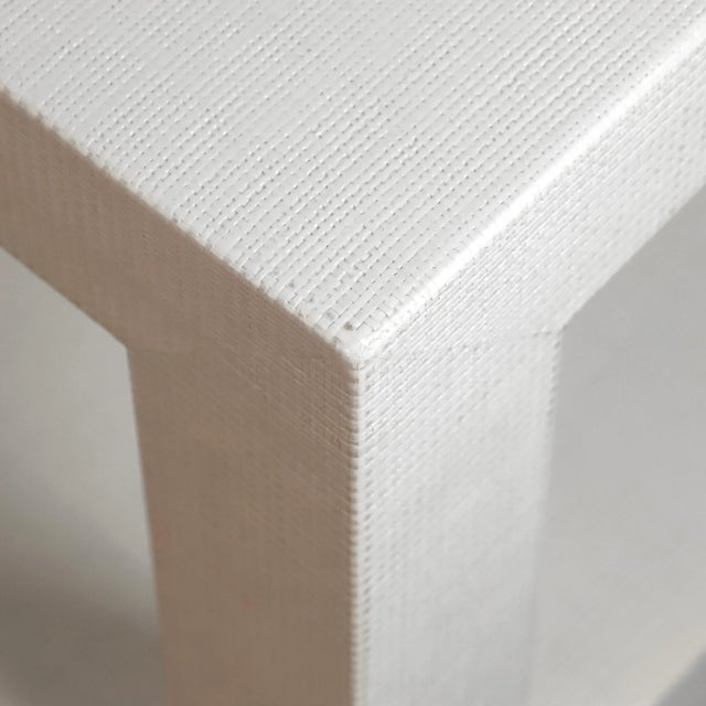 Karl Springer's Style Vintage Raffia Covered Modern White Cocktail Table For Sale - Image 10 of 11
