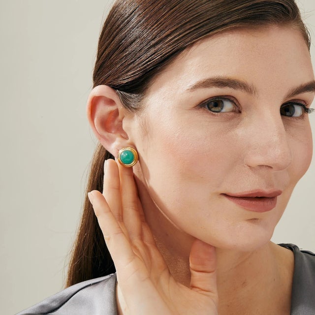 Created in 18 karat yellow gold Chrysoprase 15 carats approx. Clip back for pierced ears Limited edition About the...