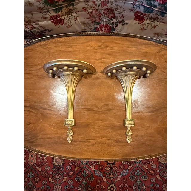 Hollywood Regency Vintage Hollywood Regency Gilt Wall Brackets – Pair For Sale - Image 3 of 6