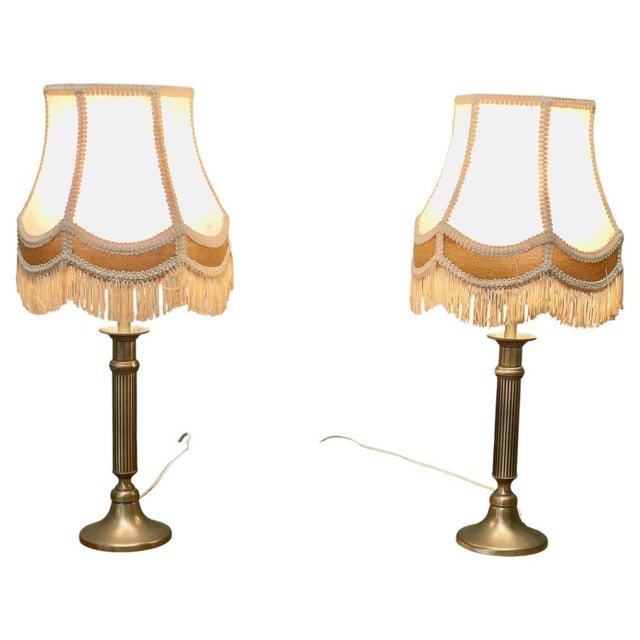 Brown Art Deco Brass Column Bedside Lamps, 1930, Set of 2 For Sale - Image 8 of 8