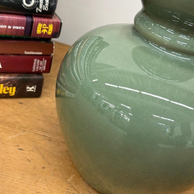 Green Glazed Ceramic Vase with Bold Long-Necked Silhouette For Sale In New York - Image 6 of 9