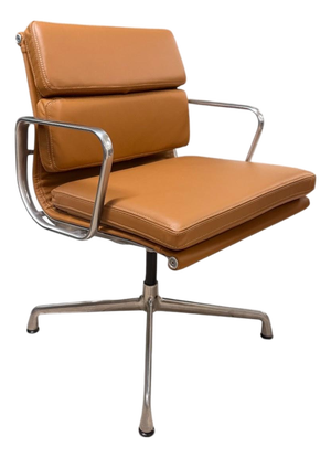 Late 20th Century Eames Aluminum Group Side Chair With Arms by Herman Miller – Brown Leather