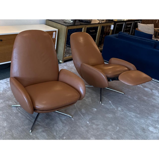 Animal Skin Hlynur Atlason for Design Within Reach Vala Sienna Leather Swivel Recliners, Pair For Sale - Image 7 of 12