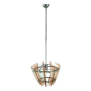 Vintage Pink and Green Art Glass Chandelier, Italy, 1970s For Sale