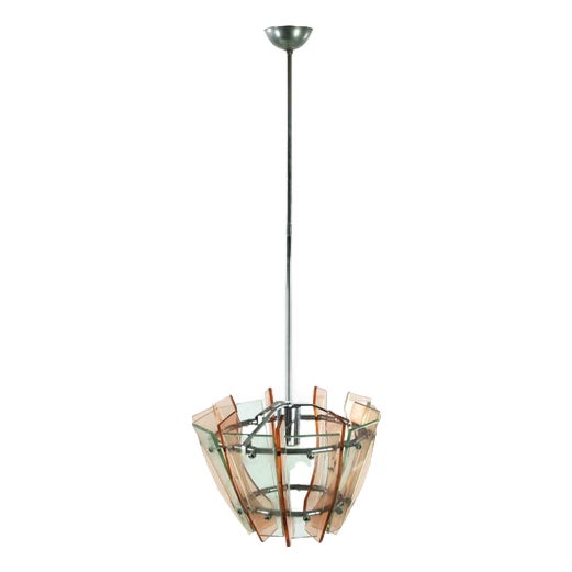 Vintage Pink and Green Art Glass Chandelier, Italy, 1970s For Sale