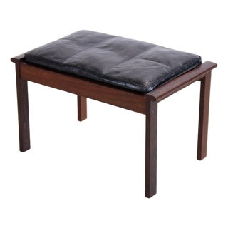 Vintage Ottoman in Wenge Wood with Black Leather Cushion, 1960 For Sale
