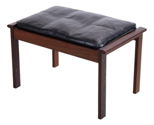 Vintage Ottoman in Wenge Wood with Black Leather Cushion, 1960
