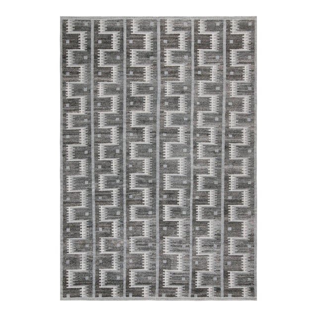 Rug & Kilim’s Scandinavian Outdoor Rug With Gray Geometric Patterns - 12'x15' For Sale