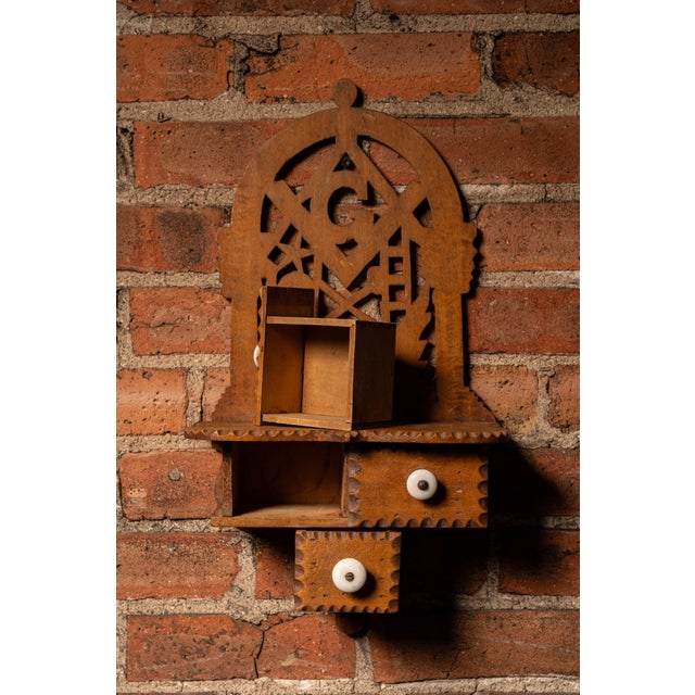 Folk Art Antique Masonic Folk Art Wall Cabinet With Drawers For Sale - Image 3 of 5