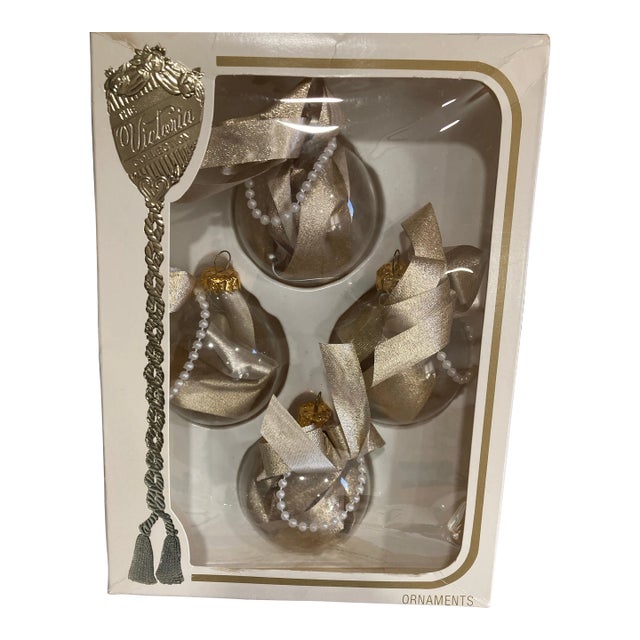 Vintage Gold & Pearl Christmas Ornaments Victoria Collection - Set of 4 For Sale