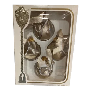 Vintage Gold & Pearl Christmas Ornaments Victoria Collection - Set of 4