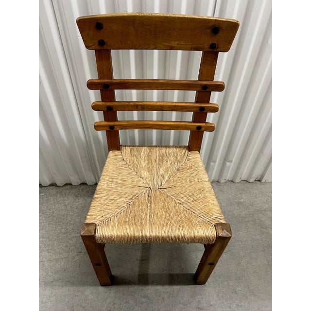 Brutalist 1950s Brutalist Oak & Straw Dining Chairs- Set of 4 For Sale - Image 3 of 16