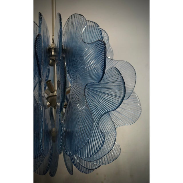 Mid-Century Modern Murano Aqua Blu Glass Chandeliers and Pendant in the style of Fontana Arte, 1990s For Sale - Image 3 of 10