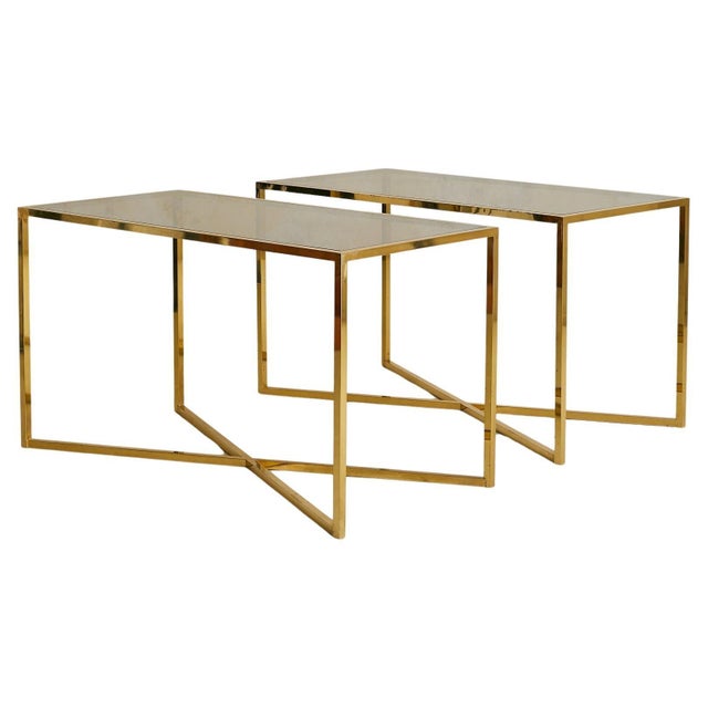 French Brass X-Base Desk with Smoked Glass Top, 1970s - 2 Available For Sale - Image 10 of 18
