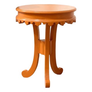 Vintage 1970s Scalloped Round Side Table in Peach For Sale