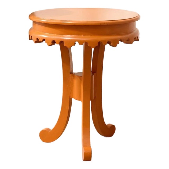 Vintage 1970s Scalloped Round Side Table in Peach For Sale