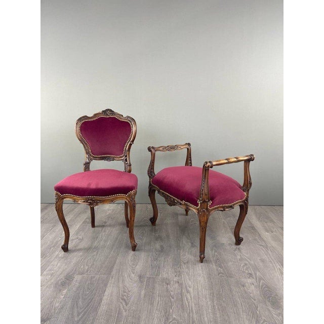 19th Century Louis XV Chair and Ottoman Set, 1890s, Set of 2 For Sale - Image 4 of 12