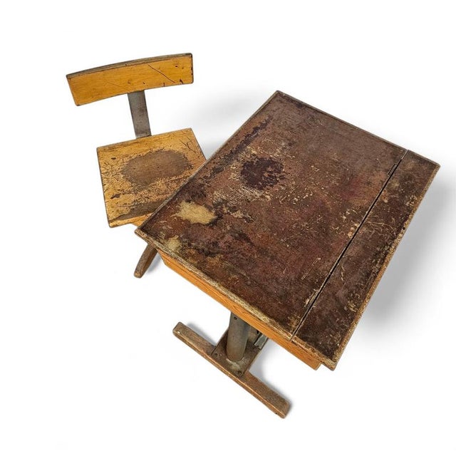 Matching school chair and table / both adjustable by Grythyttan / first half of the 20th century Waiting for four labtop...