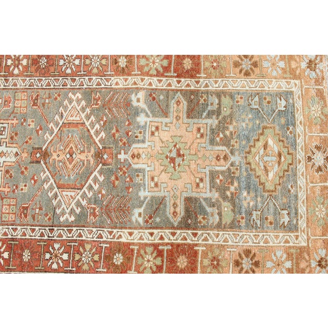 Antique Persian Heriz Runner With Geometric Medallion and Soft Colors 3'0 X 13'4 For Sale - Image 9 of 12