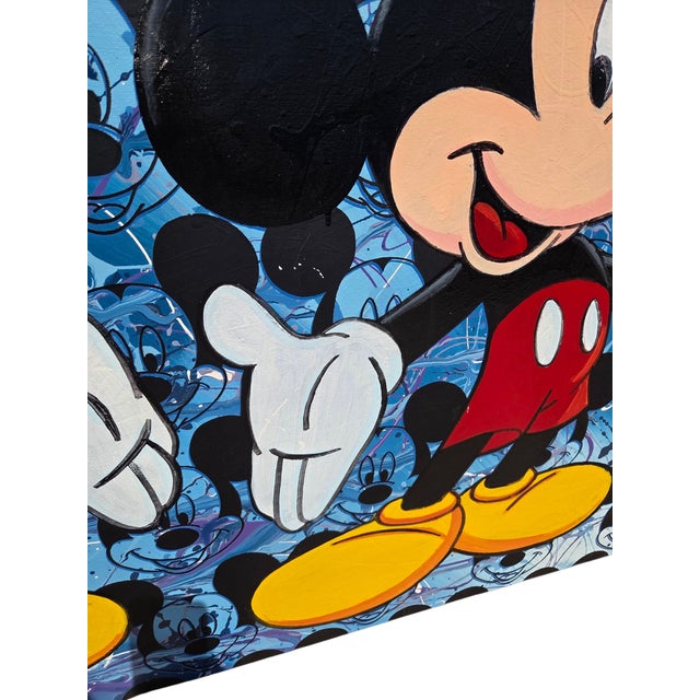 Blue Vintage Original Steve Kaufman Sak Double Mickey Mouse Pop Art Painting For Sale - Image 8 of 18