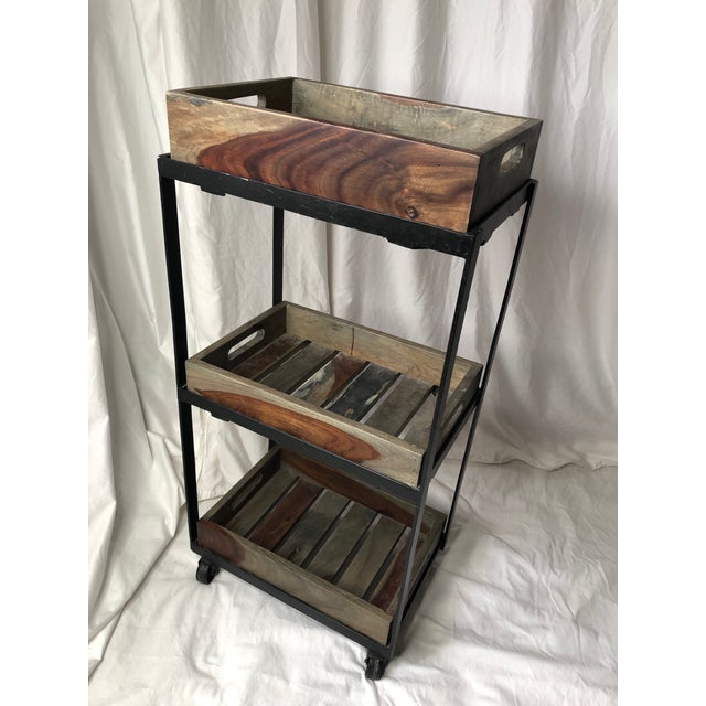 1970s 1970s Heavy-Duty Industrial Grade 3-Tier Rolling Cart in Exceptionally Rare True Argentine Greenheart Wood & Heavy Iron Base For Sale - Image 5 of 12