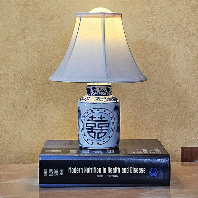 Vintage Blue & White Chinoiserie Porcelain Table Lamp With Double Happiness Symbol For Sale - Image 18 of 18