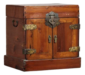 Antique Chinese Brown Lacquer Jewelry Dressing Case with Brass Hardware