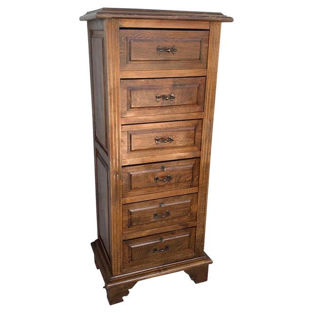 Brown 20th Century Spanish Carved Pine Tuscan Six Drawers Chiiffonier with Locks For Sale - Image 8 of 18
