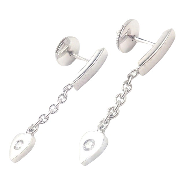 Cartier 18k White Gold Diamond Mon Amour Dangle Heart Earrings, Pair For Sale