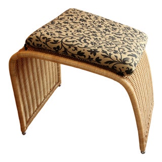1970s Vintage - Solid Rattan and Metal Footstool With a Pillow For Sale