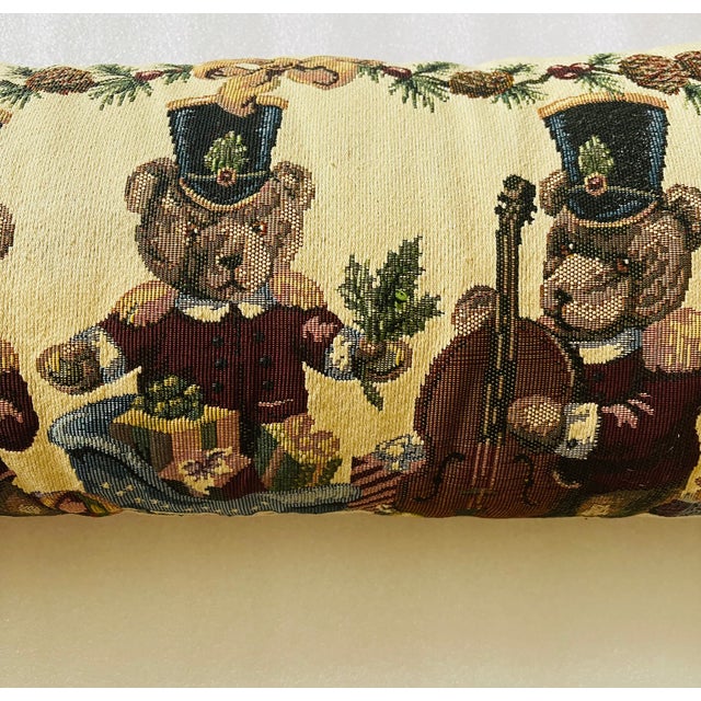 Vintage tapestry Holiday pillow with Teddy bears as musicians.