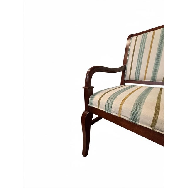 Vintage Regency Style Mahogany Settee With Striped Upholstery For Sale - Image 9 of 11