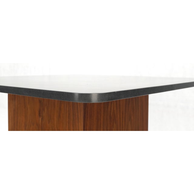 Black Cube Shape Oiled Walnut Pedestal Base Square Slate Too Coffee Center Table For Sale - Image 8 of 11