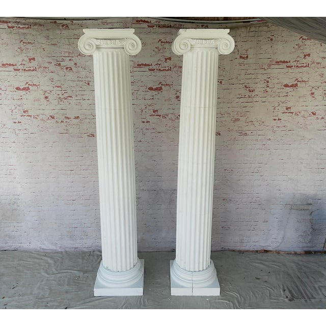 Neoclassical Ionic-Style Fluted White Carved Wood Architectural Columns, a Pair For Sale - Image 10 of 15
