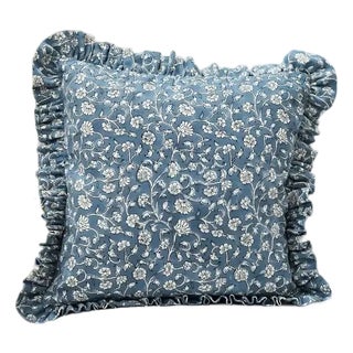 Fabdivine Handcrafted Block Print Frill Cushion Cover 18x18 Inch Thick Cotton White- Himachal For Sale