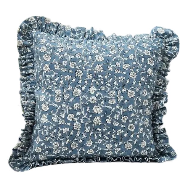 Fabdivine Handcrafted Block Print Frill Cushion Cover 18x18 Inch Thick Cotton White- Himachal For Sale