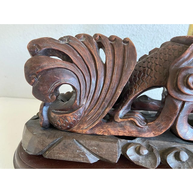 Asian Carved Wood Dragon Roof Tile Lamp & Shade For Sale - Image 10 of 15