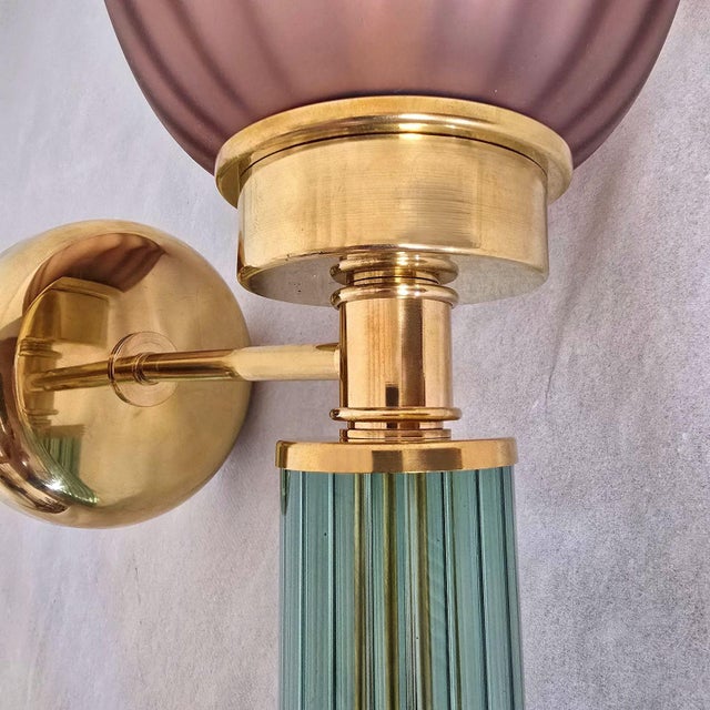 1990s Burgundy and Green Murano Glass Sconces - a Pair For Sale - Image 10 of 11