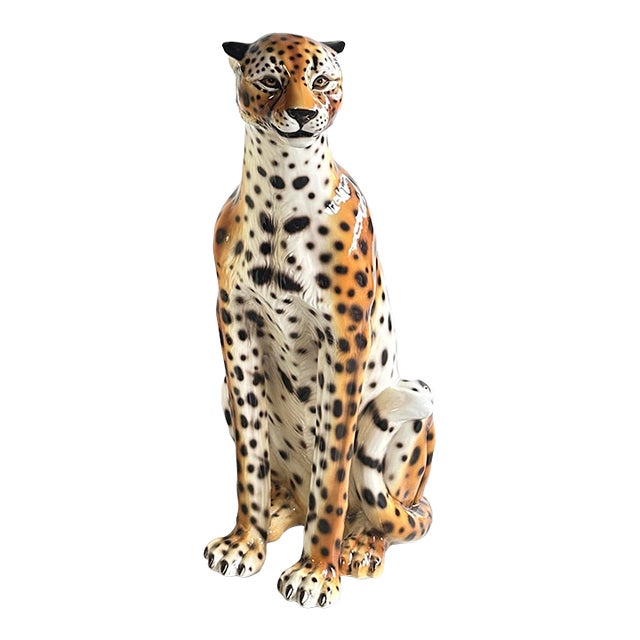 20th Century Italian Ceramic Leopard Floor Sculpture For Sale