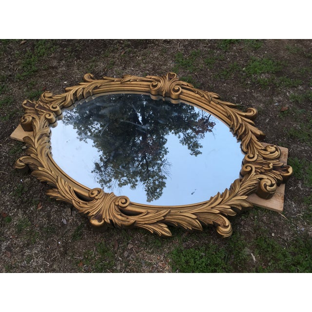 Vintage Gold Resin Framed 40” Large Oval Wall Mirror French Rococo Hollywood Regency Style For Sale - Image 10 of 10