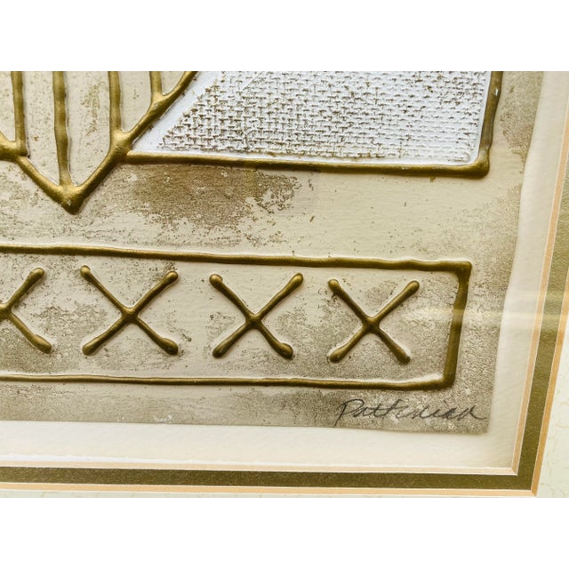 Gold Mid Century Mixed Medium Modernist Painting on Paper For Sale - Image 8 of 12