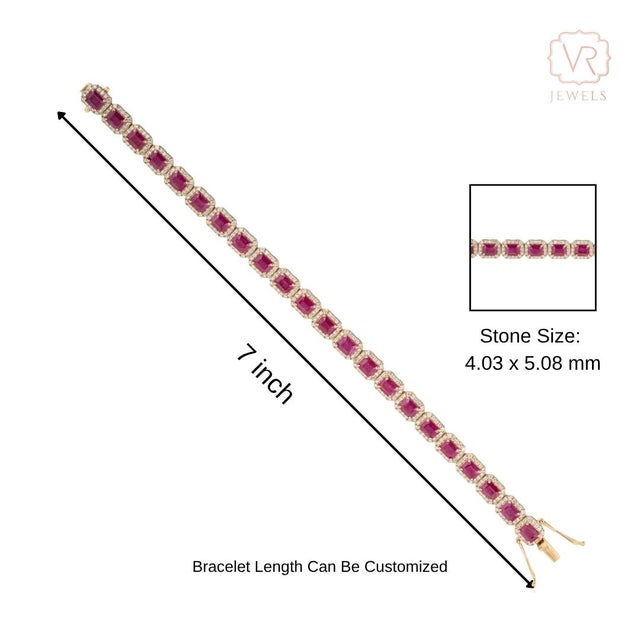 Luxury 10.41ct Ruby & 2.11ct Diamond Geometric Link Tennis Bracelet in 14k Gold For Sale - Image 9 of 14
