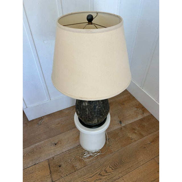 Vintage Volcanic Glaze Ceramic Table Lamp With Original Shade For Sale In Los Angeles - Image 6 of 7