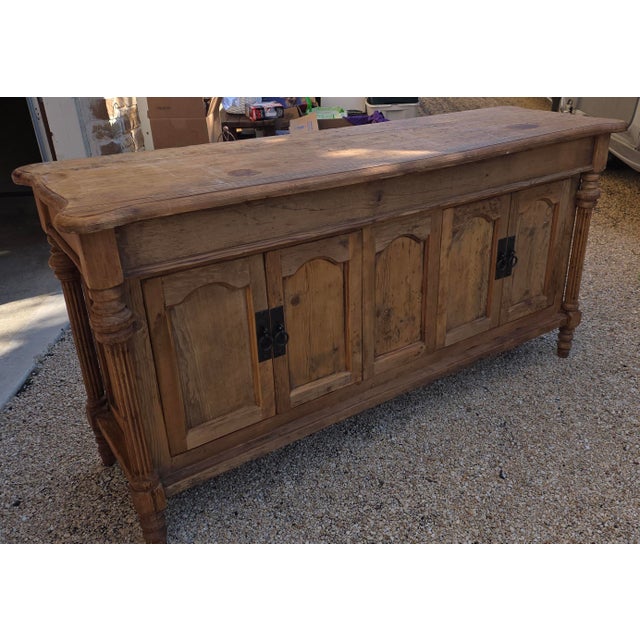 Great looking rustic pine long cabinet which is finished on the back...great dor a retail shop or in a dining room or...
