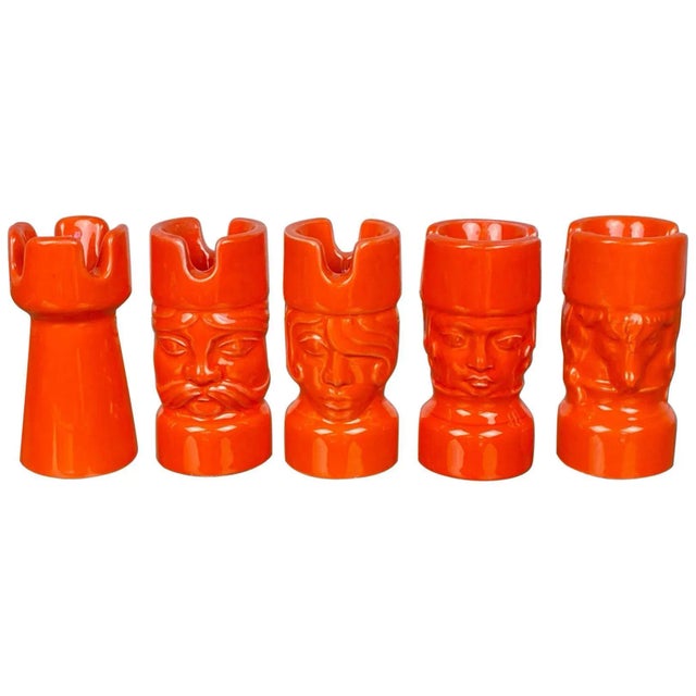 Orange Ceramic Chess Pieces Sculpture by Il Picchio, Italy, 1970s, Set of 5 For Sale - Image 14 of 14