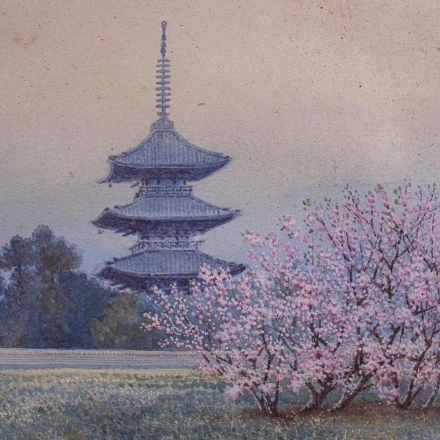 1960s Vintage Landscape Painting, Japanese School, Watercolour, Art, Mid Century, 1960 For Sale - Image 5 of 12