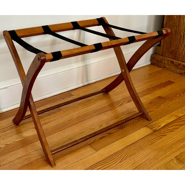 Hotel Cabana Style Folding Luggage Rack, Mahogany For Sale - Image 10 of 11