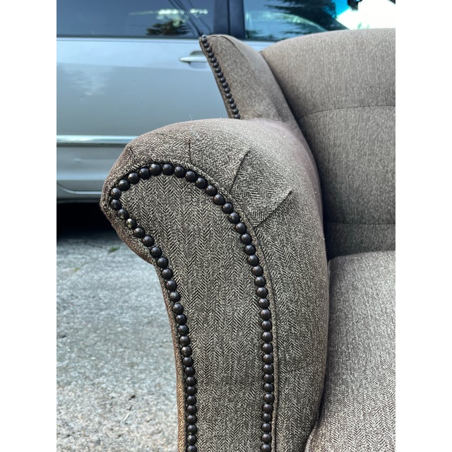 2020s Hickory Chair Custom Upholstered Loveseat, Chestnut Herringbone With Nailhead Detail For Sale - Image 5 of 5